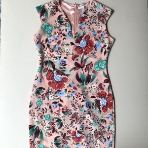 New York & Company Peach Floral V neck Sleeveless Midi Dress